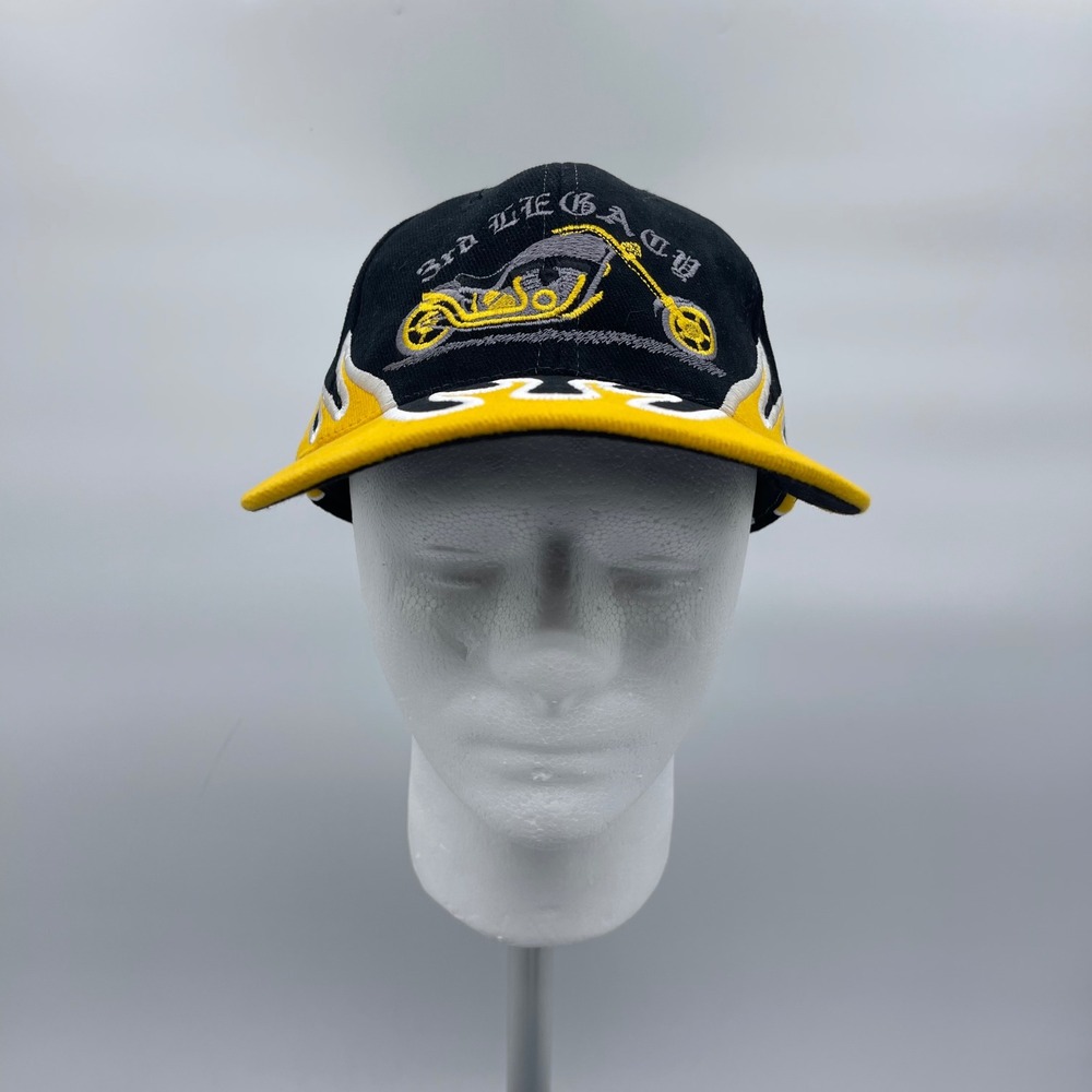 Nissin Cap 3rd Legacy OSFM Black Yellow Flame Motorcycle Chopper Strapback Hat